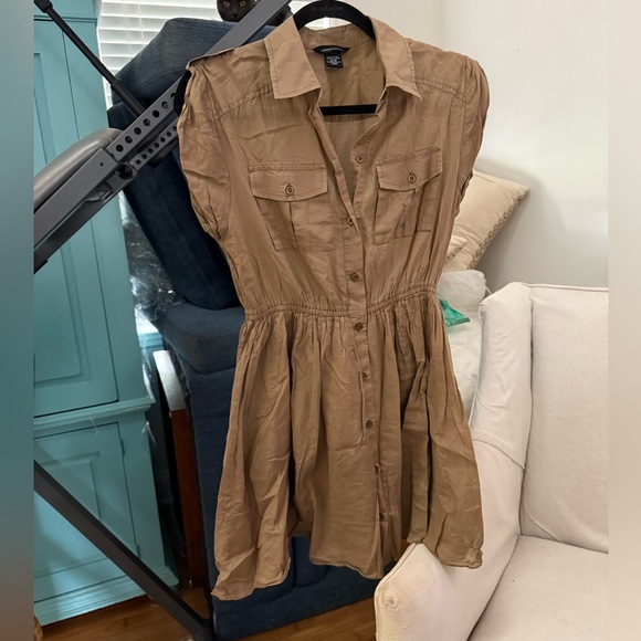 Brookstone Dresses & Skirts - Brookstone Tan Button-Up Mini Dress